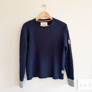 Wanakome Cable Knit Crew Neck Long Sleeve Sweater Blue L